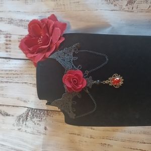 black lace and rose necklace